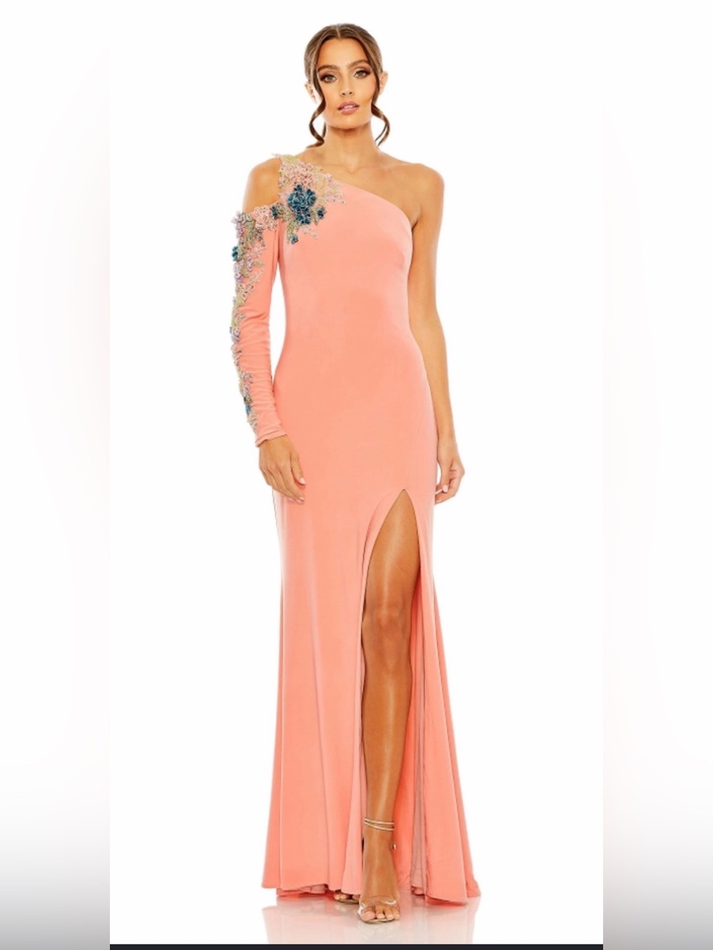 Mac Duggal - 2204 One Shoulder Long Sleeve Floral Embellished Gown size 0